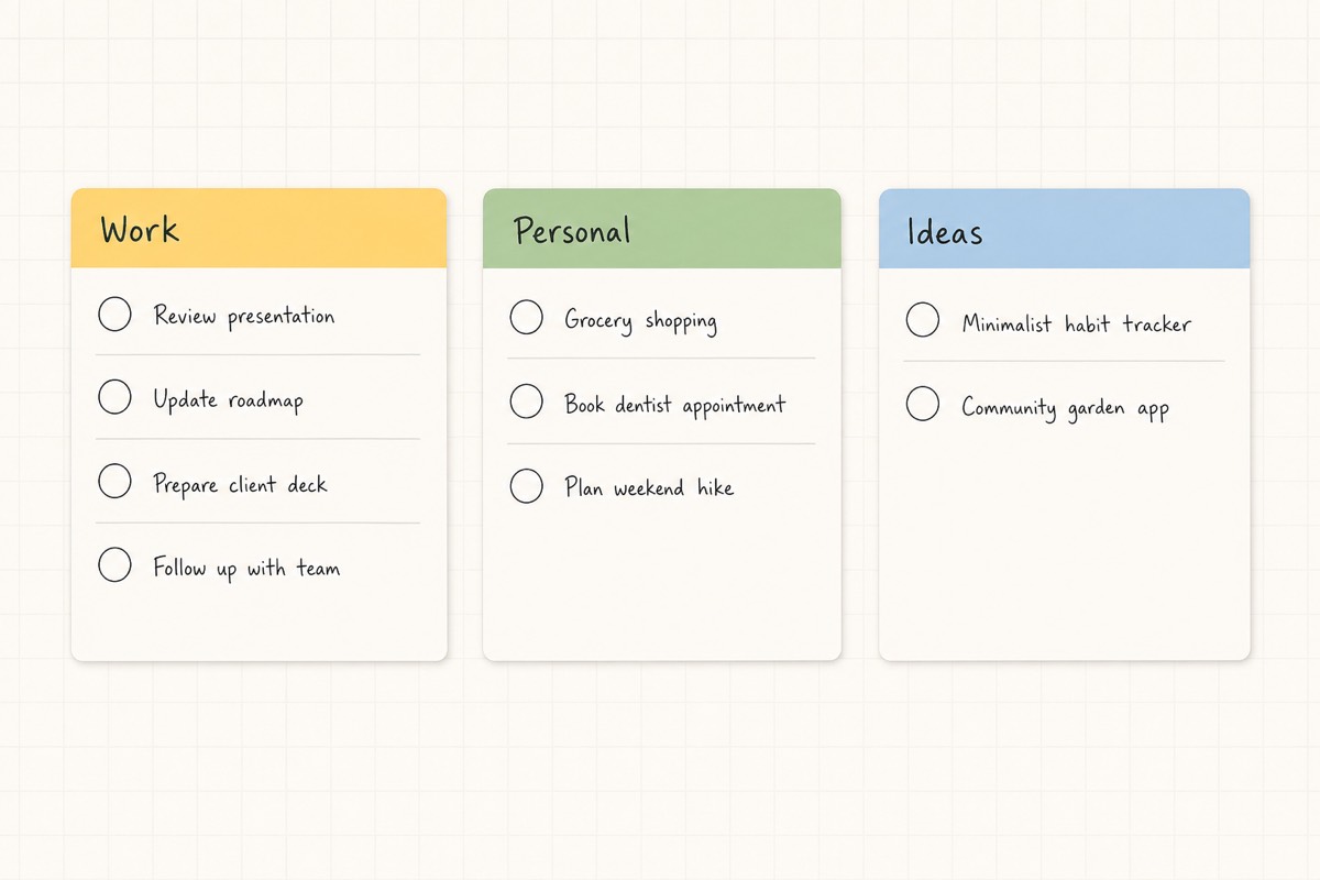 Tratto canvas showing Work, Personal, and Ideas projects side by side